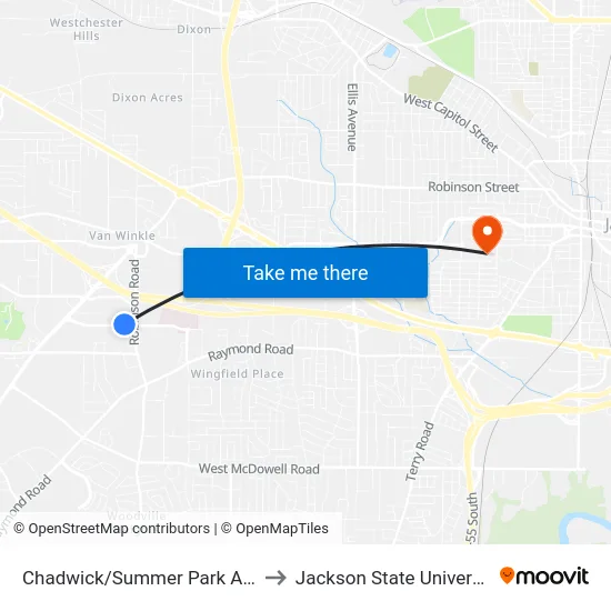 Chadwick/Summer Park Apts to Jackson State University map