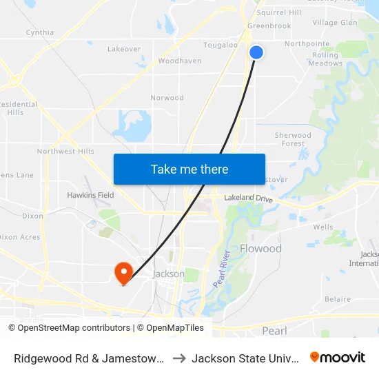 Ridgewood Rd & Jamestown Way to Jackson State University map