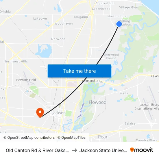 Old Canton Rd & River Oaks Blvd to Jackson State University map