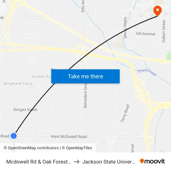Mcdowell Rd & Oak Forest Dr to Jackson State University map