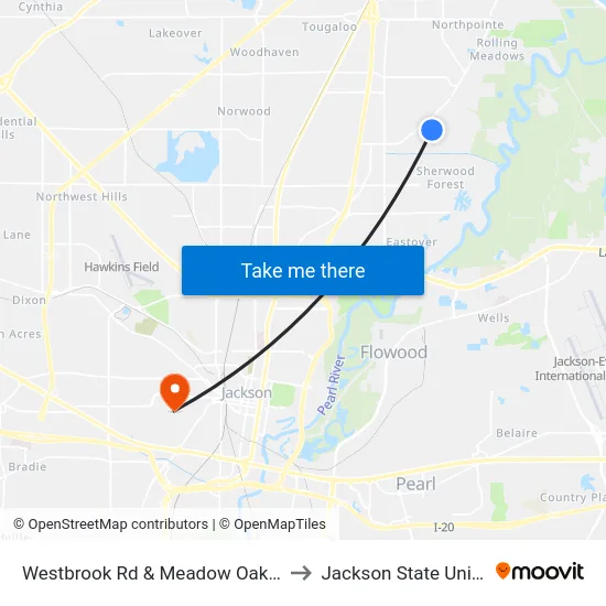 Westbrook Rd & Meadow Oaks Park Dr to Jackson State University map