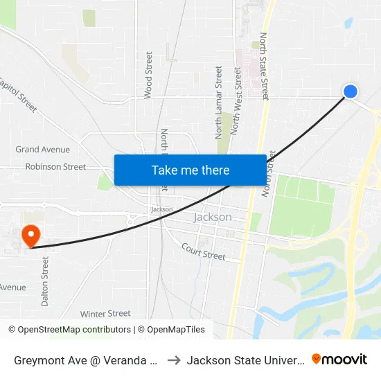 Greymont Ave @ Veranda Apts to Jackson State University map