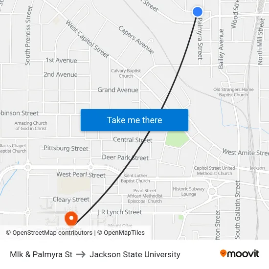 Mlk & Palmyra St to Jackson State University map