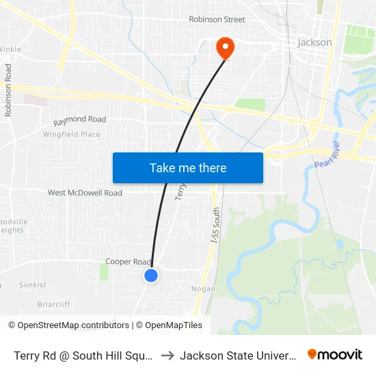 Terry Rd @ South Hill Square to Jackson State University map