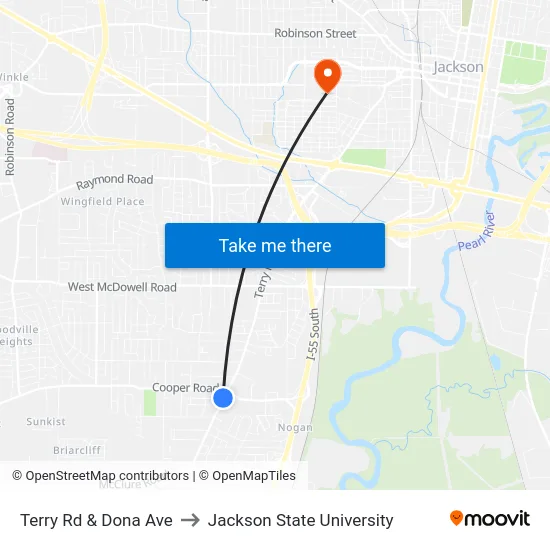 Terry Rd & Dona Ave to Jackson State University map