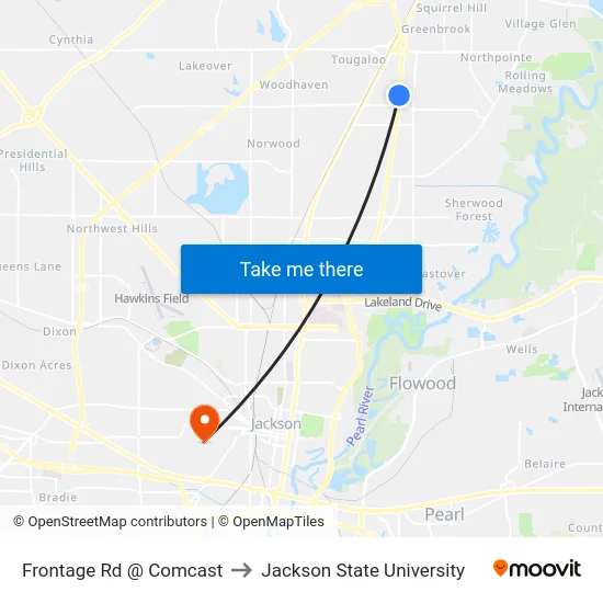 Frontage Rd @ Comcast to Jackson State University map