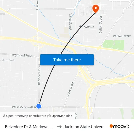 Belvedere Dr & Mcdowell Rd to Jackson State University map