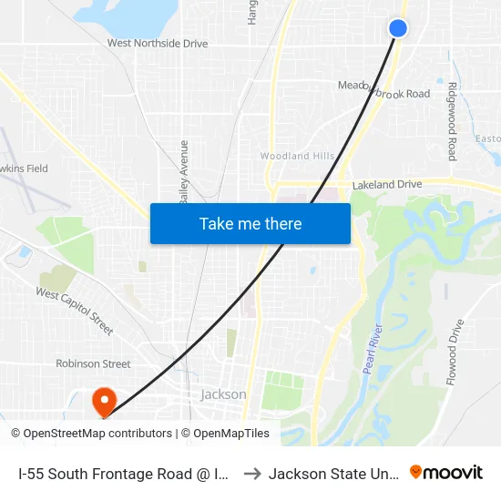 I-55 South Frontage Road @ Inns Of Usa to Jackson State University map