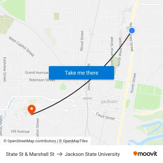 State St & Marshall St to Jackson State University map