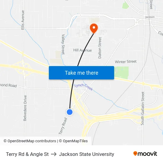 Terry Rd & Angle St to Jackson State University map