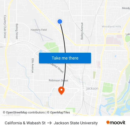 California & Wabash St to Jackson State University map