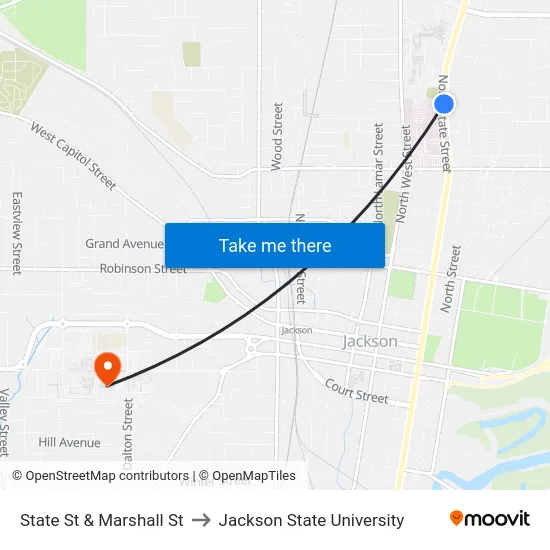 State St & Marshall St to Jackson State University map