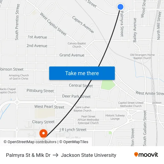 Palmyra St & Mlk Dr to Jackson State University map
