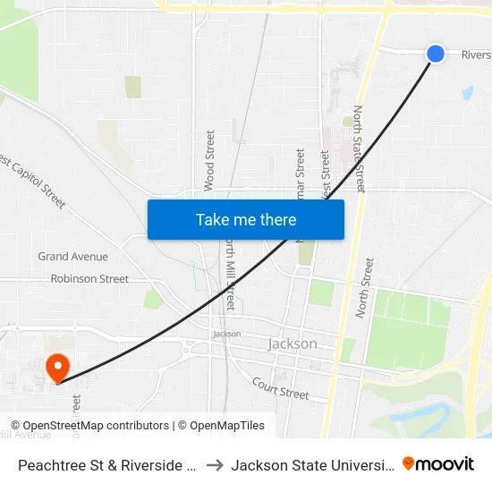 Peachtree St & Riverside Dr to Jackson State University map