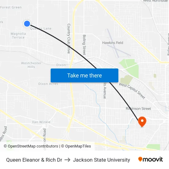 Queen Eleanor & Rich Dr to Jackson State University map