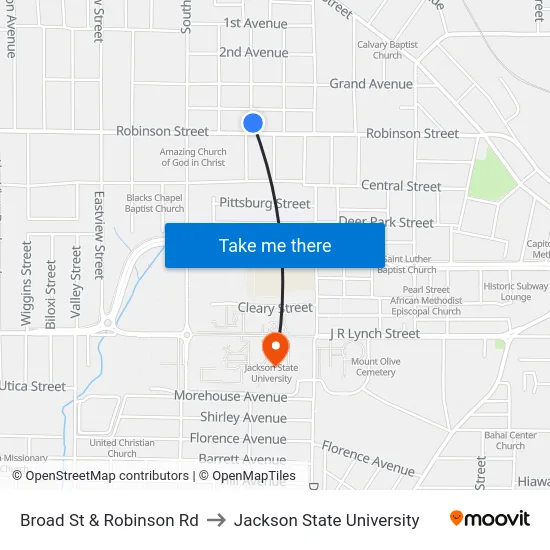 Broad St & Robinson Rd to Jackson State University map