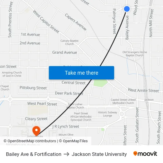 Bailey Ave & Fortification to Jackson State University map