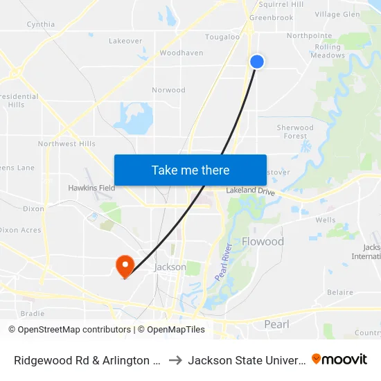 Ridgewood Rd & Arlington Apts to Jackson State University map