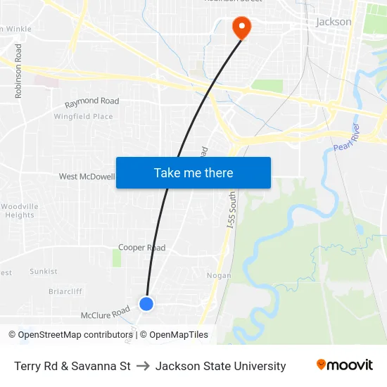 Terry Rd & Savanna St to Jackson State University map