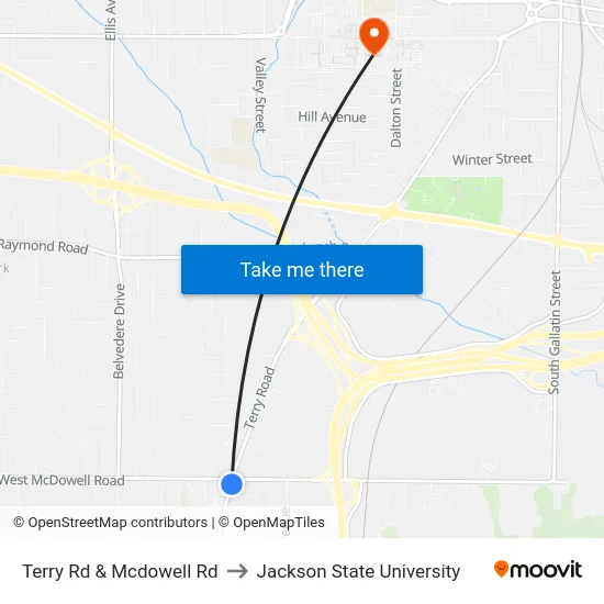 Terry Rd & Mcdowell Rd to Jackson State University map