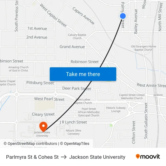 Parlmyra St & Cohea St to Jackson State University map