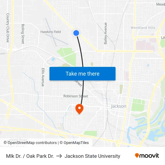 Mlk Dr. / Oak Park Dr. to Jackson State University map