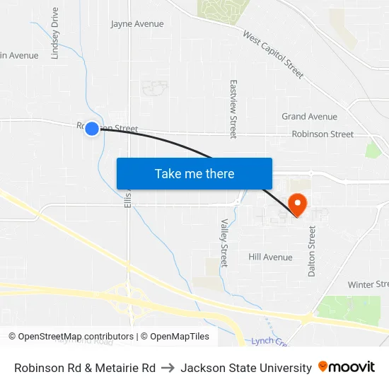Robinson Rd & Metairie Rd to Jackson State University map