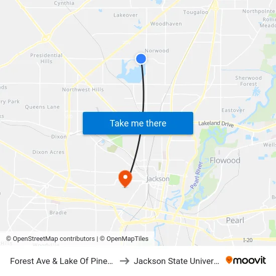 Forest Ave & Lake Of Pines Dr to Jackson State University map