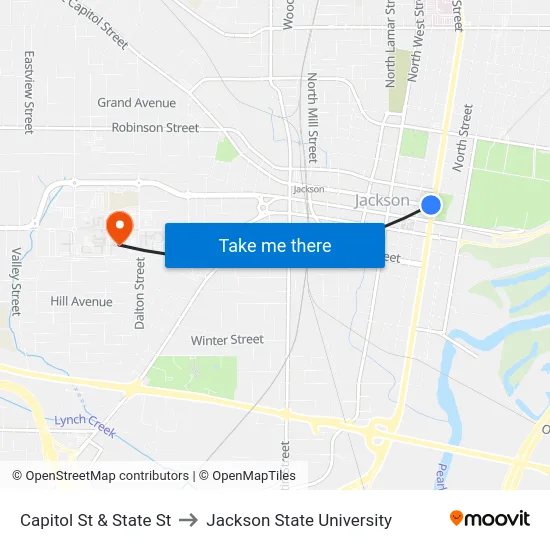 Capitol St & State St to Jackson State University map