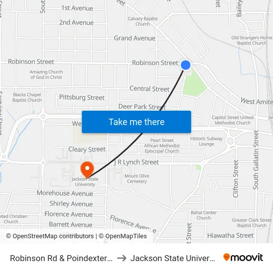 Robinson Rd & Poindexter St to Jackson State University map