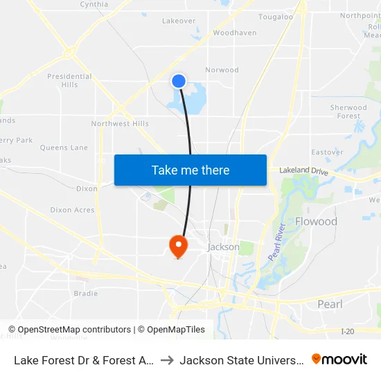 Lake Forest Dr & Forest Ave to Jackson State University map