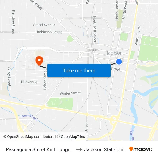 Pascagoula Street And Congress Street to Jackson State University map