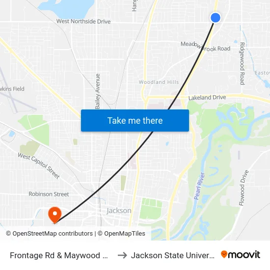 Frontage Rd & Maywood Mart to Jackson State University map