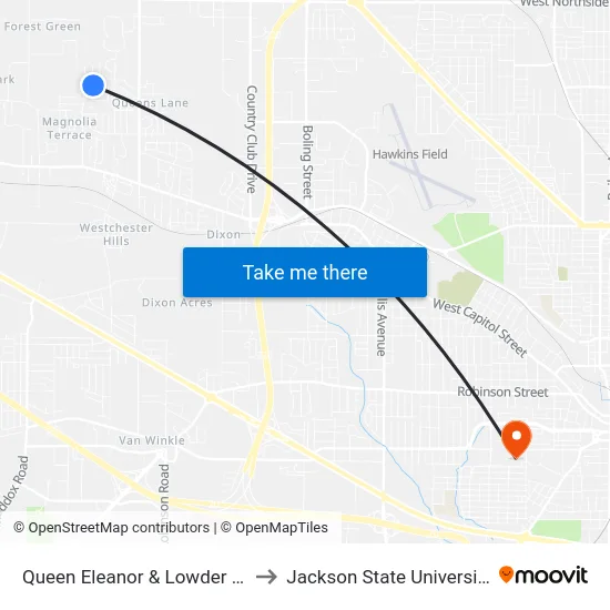 Queen Eleanor & Lowder Dr to Jackson State University map