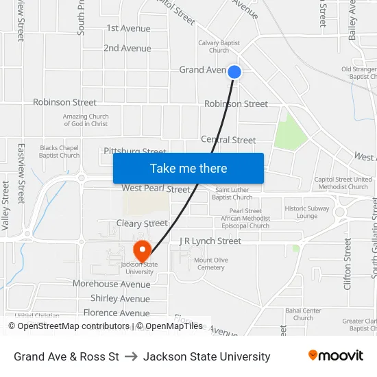 Grand Ave & Ross St to Jackson State University map