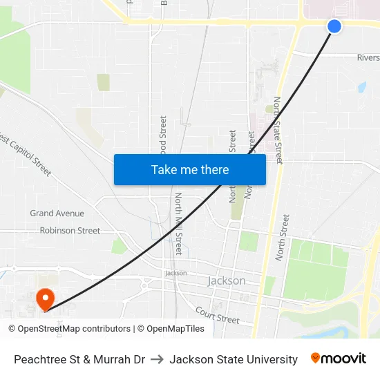 Peachtree St & Murrah Dr to Jackson State University map