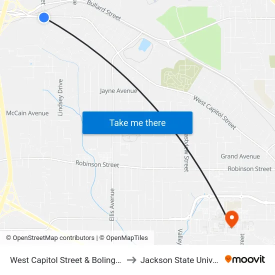 West Capitol Street & Boling Street to Jackson State University map