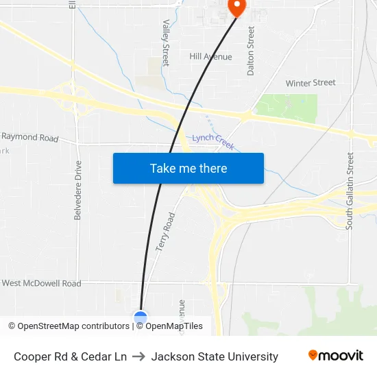 Cooper Rd & Cedar Ln to Jackson State University map