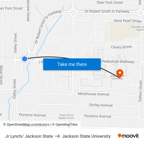 Jr Lynch/ Jackson State to Jackson State University map