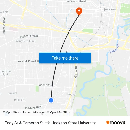 Eddy St & Cameron St to Jackson State University map