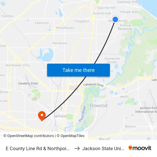 E County Line Rd & Northpointe Pkwy to Jackson State University map