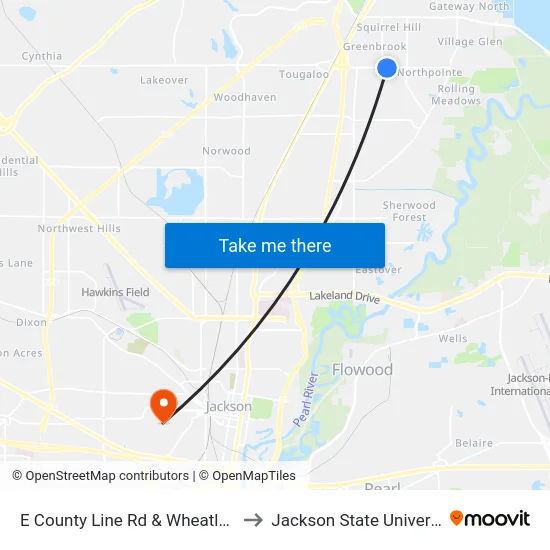 E County Line Rd & Wheatley St to Jackson State University map