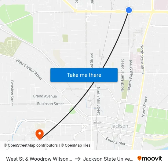 West St & Woodrow Wilson Ave to Jackson State University map