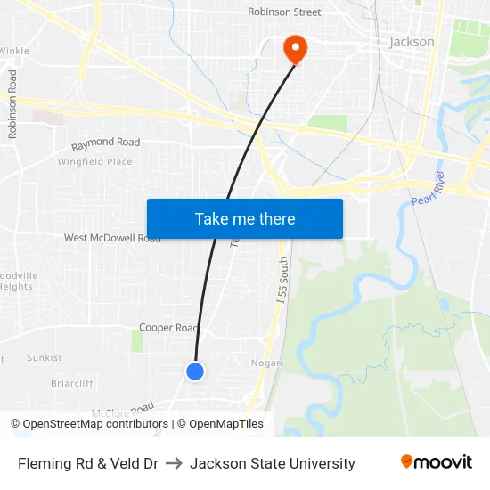 Fleming Rd & Veld Dr to Jackson State University map