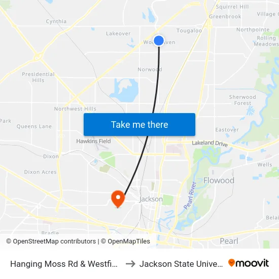 Hanging Moss Rd & Westfield Dr to Jackson State University map
