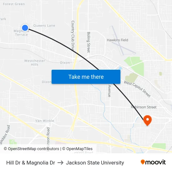 Hill Dr & Magnolia Dr to Jackson State University map