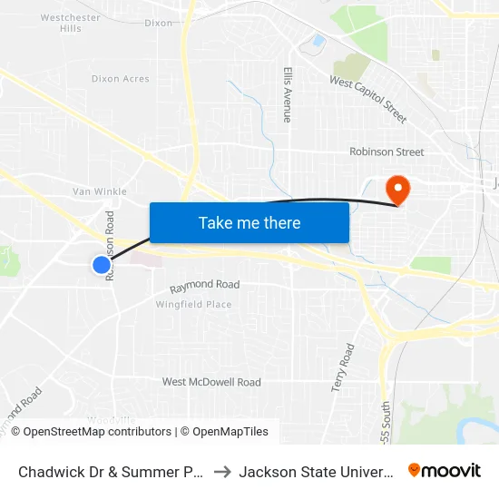 Chadwick Dr & Summer Park to Jackson State University map