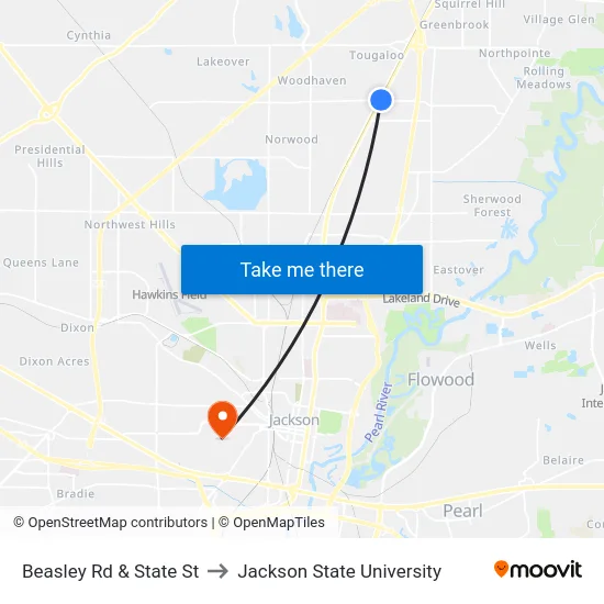 Beasley Rd & State St to Jackson State University map