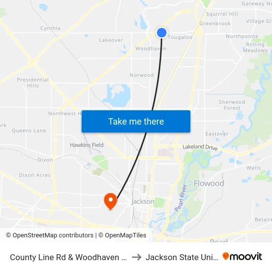County Line Rd & Woodhaven Garden Cr to Jackson State University map