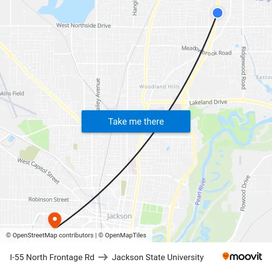 I-55 North Frontage Rd to Jackson State University map